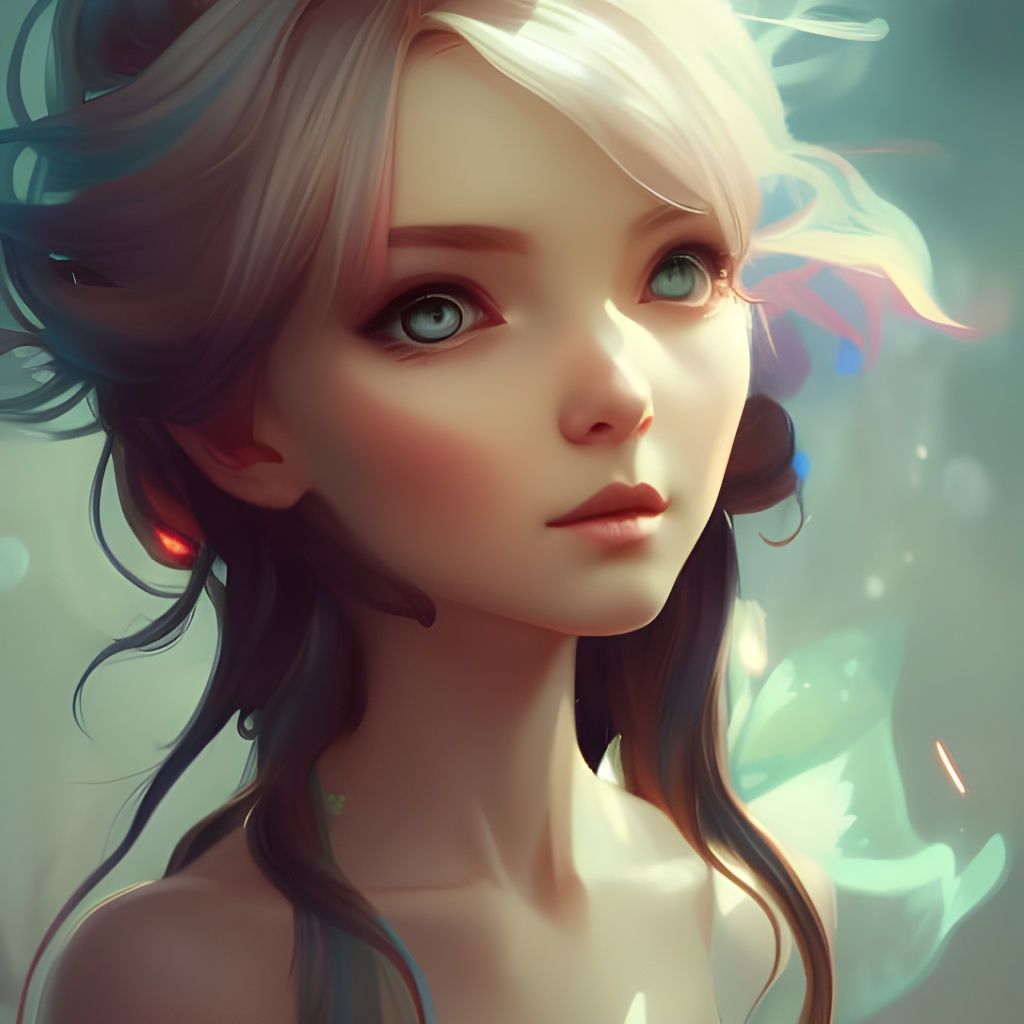 Detailed Chibi Fairy Portrait in Art Nouveau Style