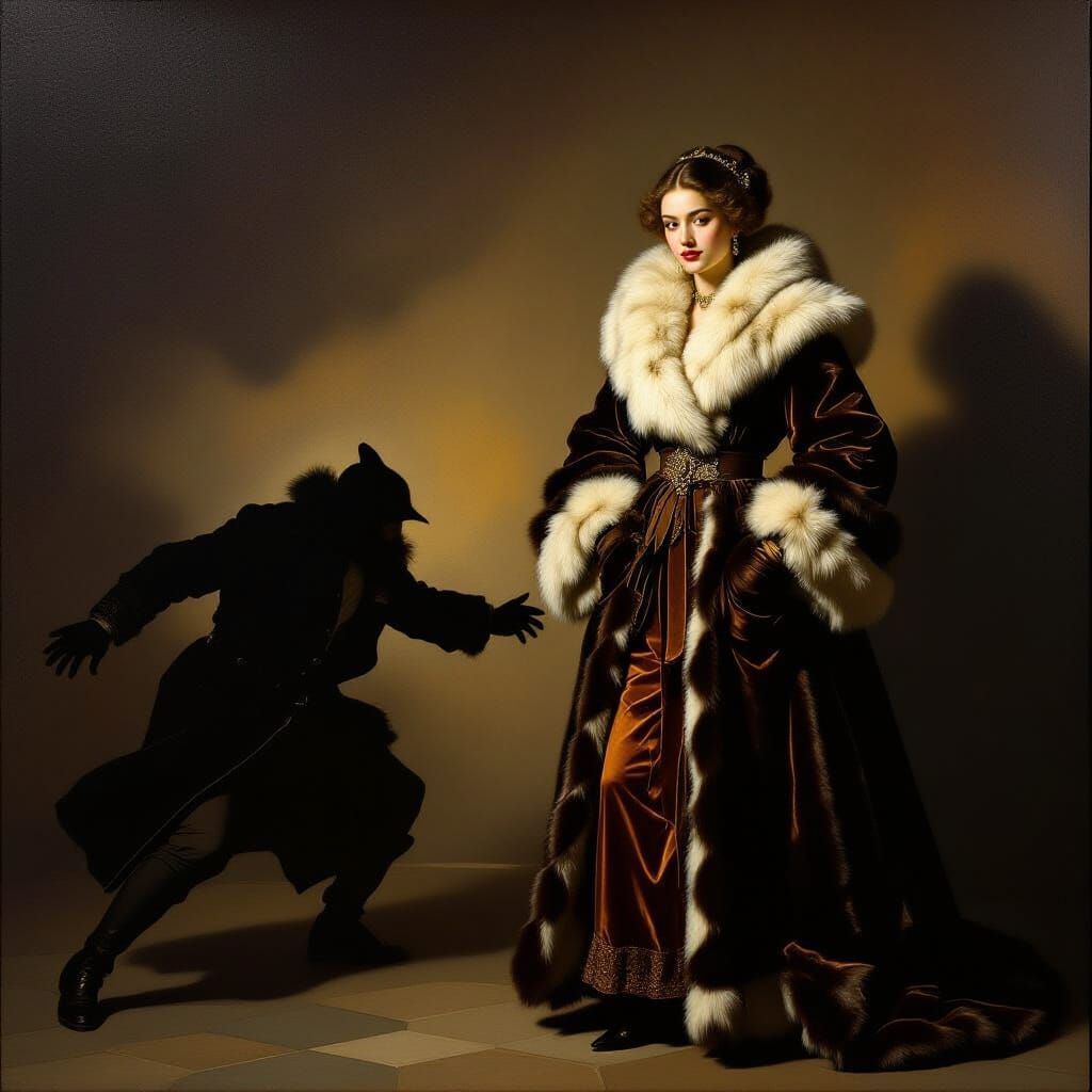 Oil Painting of Lady Attacked by Thief in Chiaroscuro Style