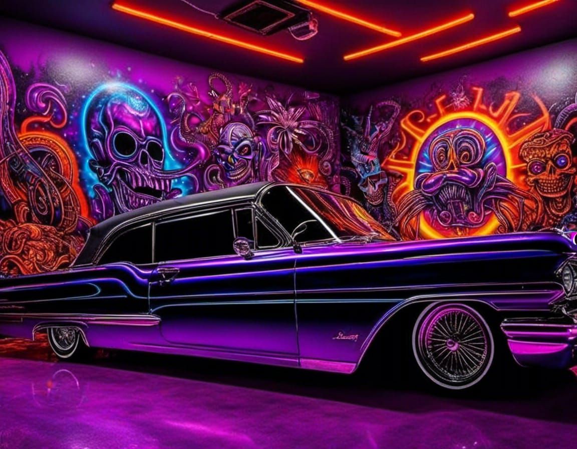 Black Light Lowrider Mural Art Interior