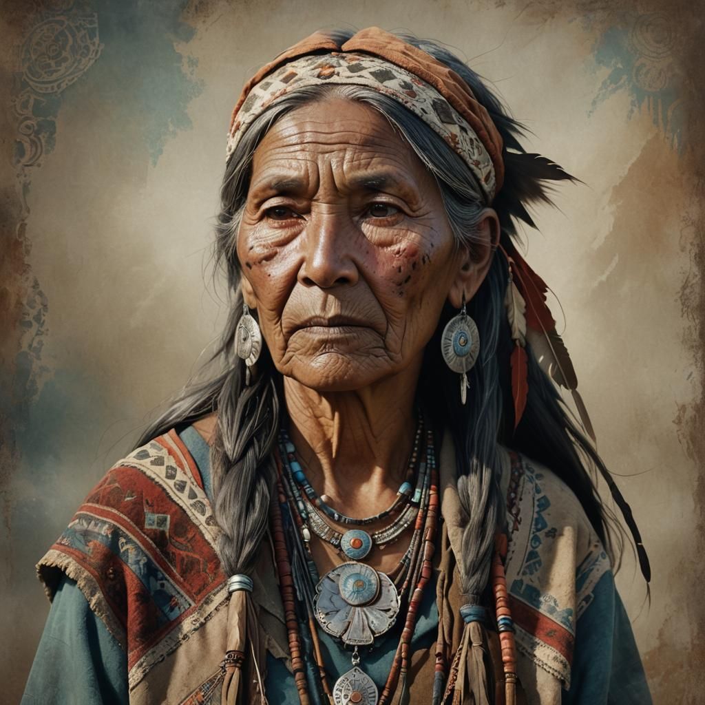 Native American Woman Portrait in Hyperrealistic Style