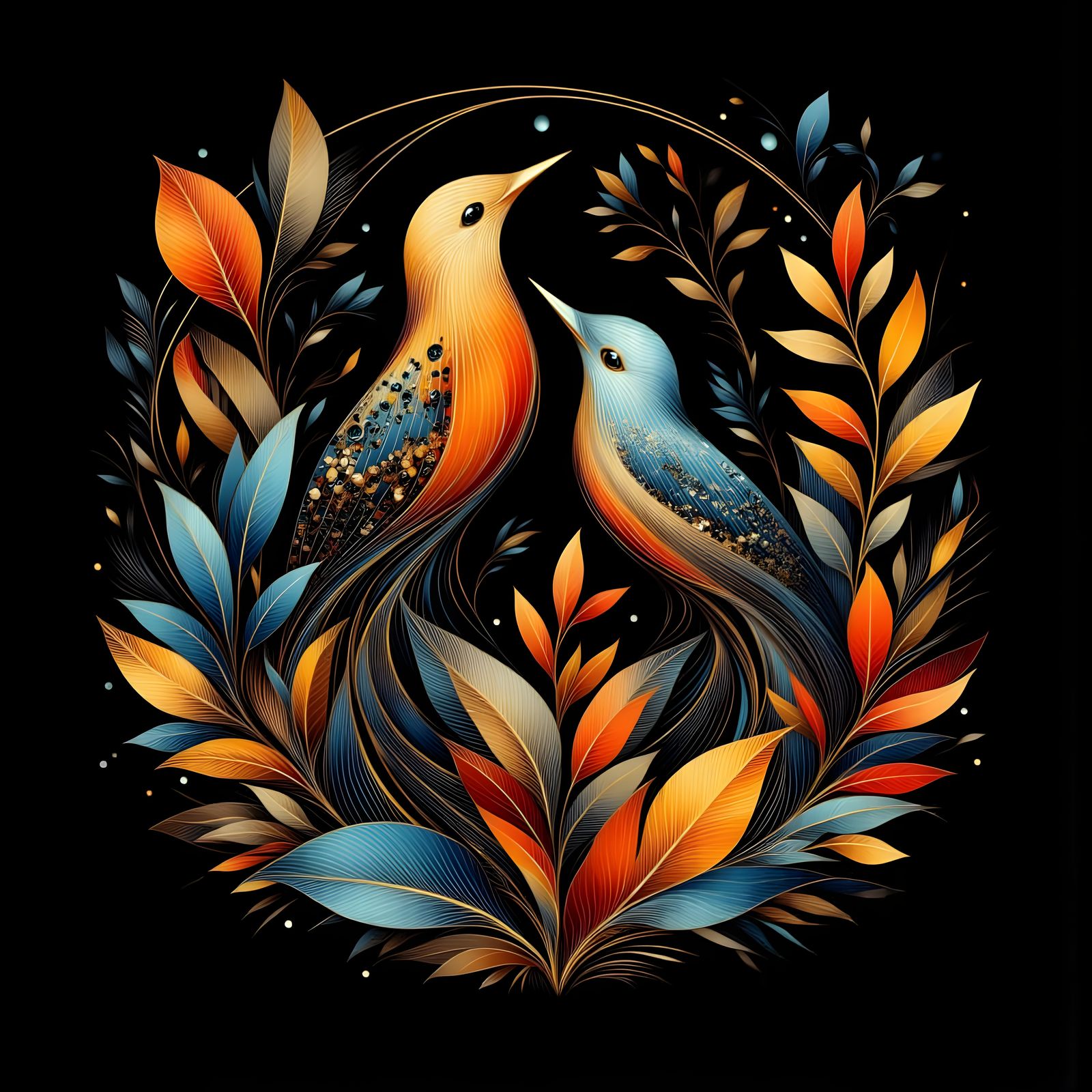 Exotic Lovebirds On Black