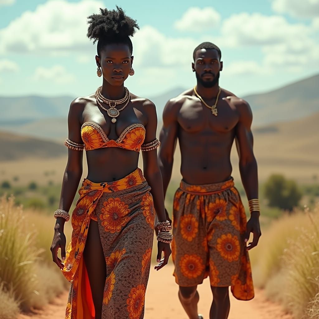 Brawn African Woman in Futuristic Landscape, Cinematic Style