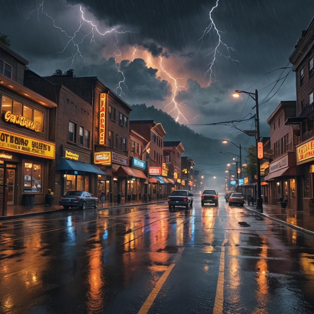 Gatlinburg Tennessee at Night: a Matte Painting