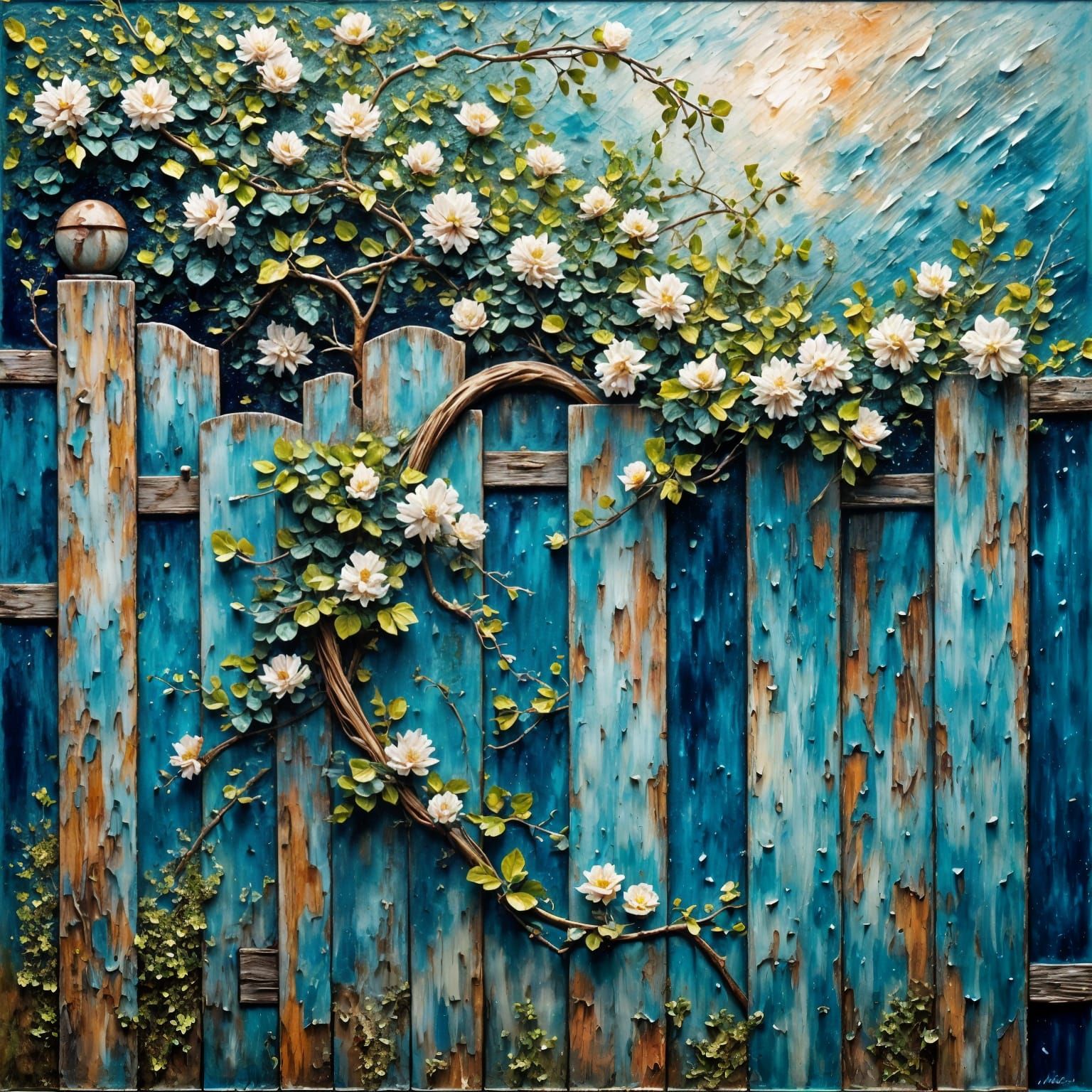 Blooming Jasmine in Vibrant Neo-Impressionist Oil Painting