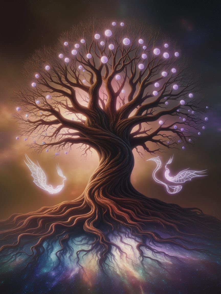 Ancient Nebula Tree with Crystalline Fruits