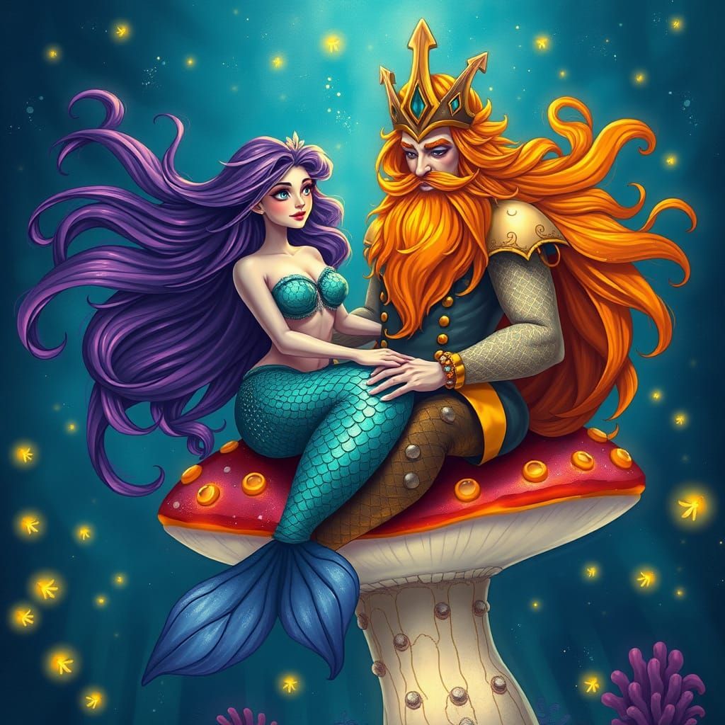 Mythical Mermaid Queen and Merman King in Dreamy Underwater ...