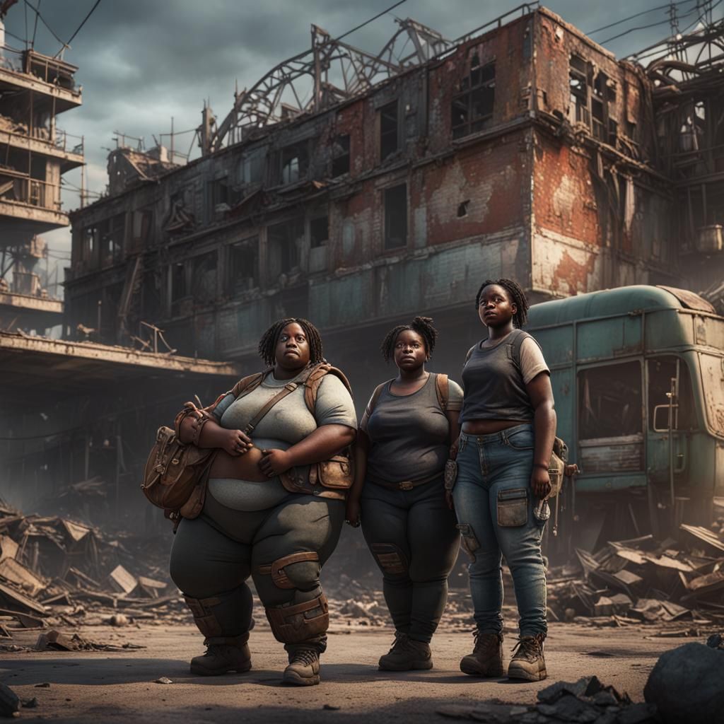 Post-Apocalyptic Schoolgirls: Detailed Matte Painting