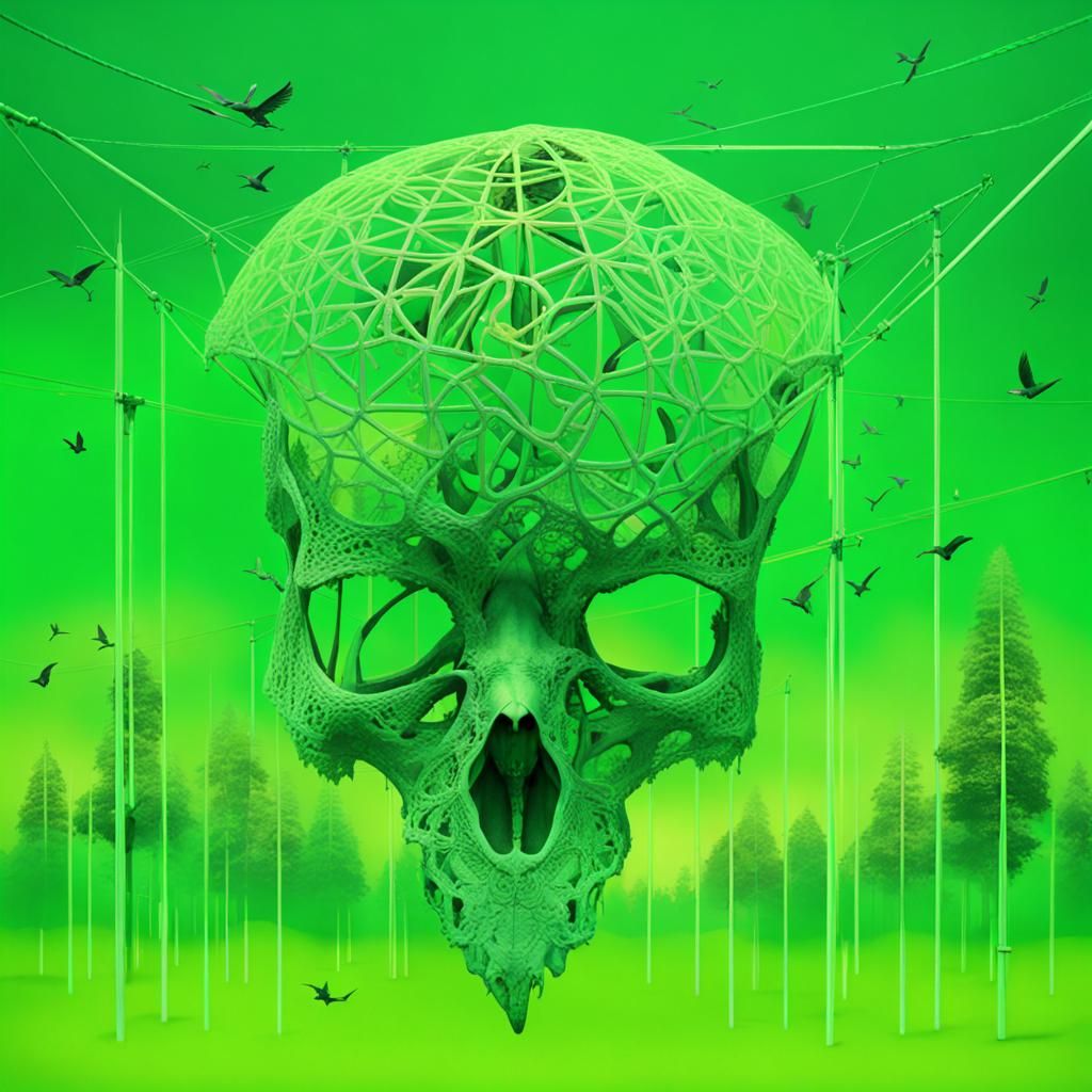 Green Bird Skull Lingerie Aerial View