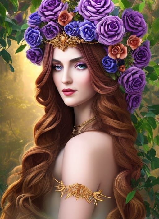 Forest Empress with Violet Roses Digital Art