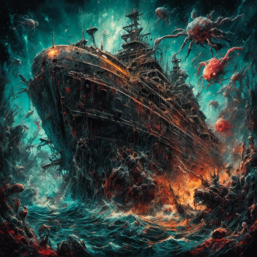 Lovecraftian Underwater World in Graffiti Art Style