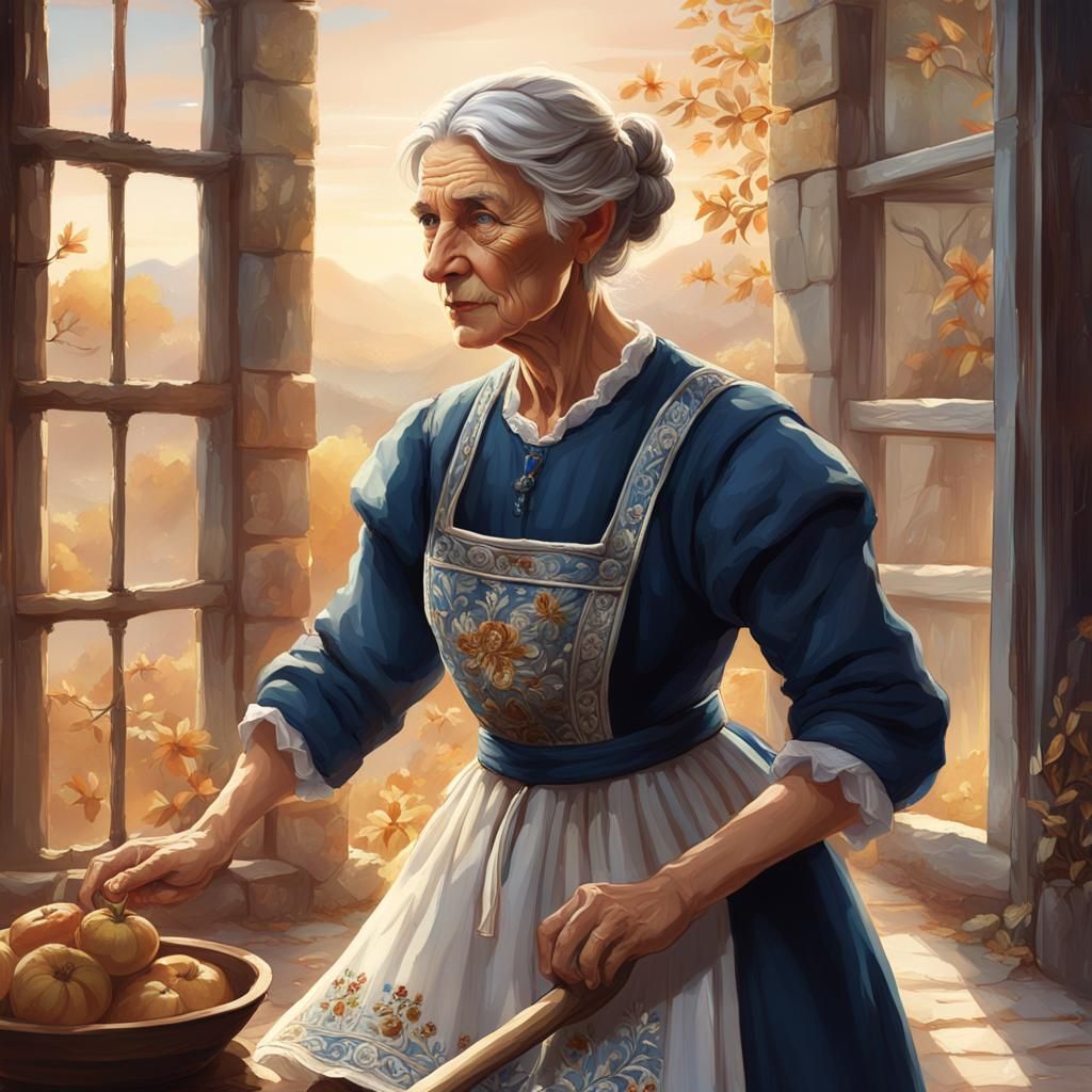 Medieval Woman with Floral Dress, Artstation Masterpiece