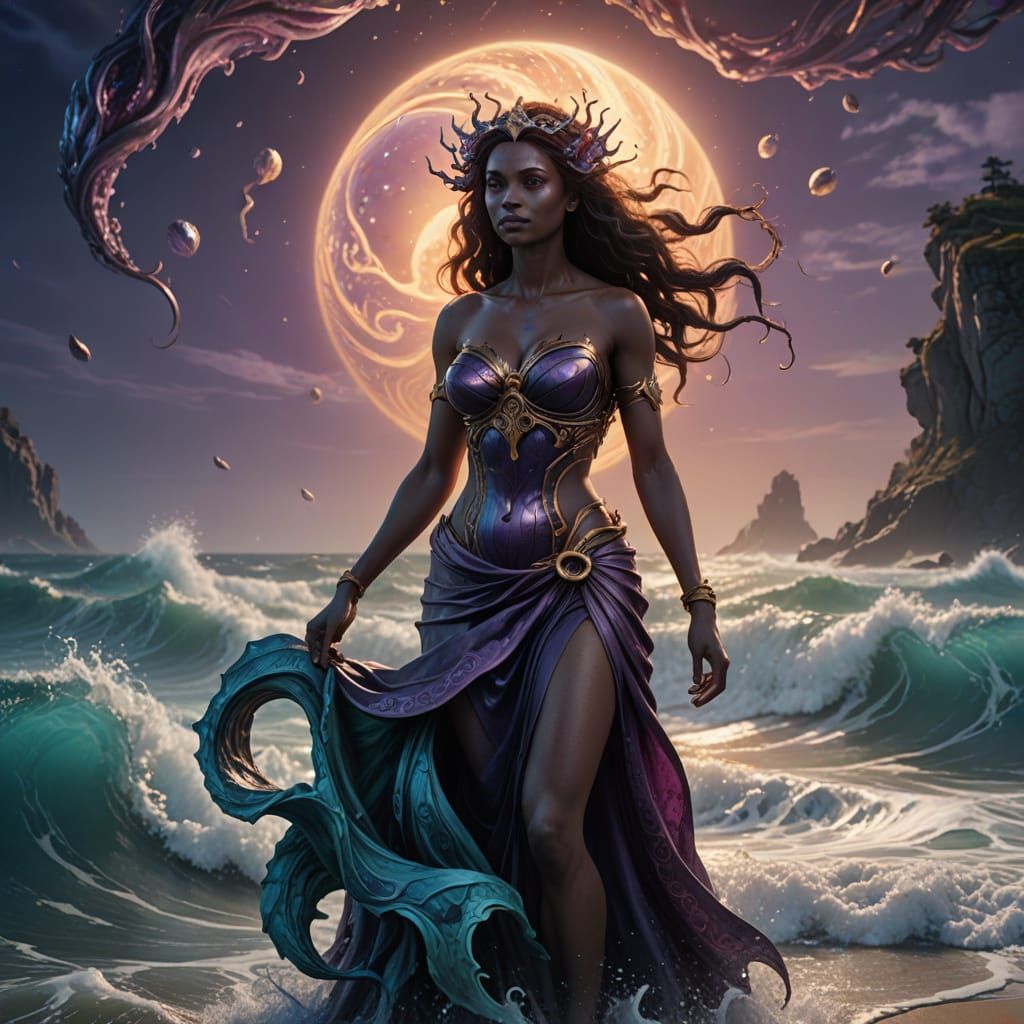 Vibrant Goddess Emerging from the Ocean in Fantasy Realism