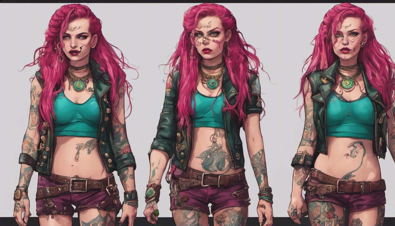 Hot Punk Pirate with Braids and Tattoos