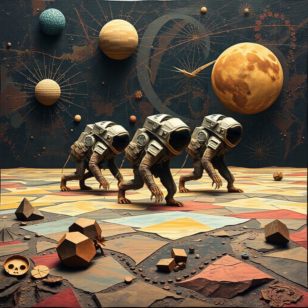 Sabertooth Astronauts on Alien Planet as Fractal Origami Art