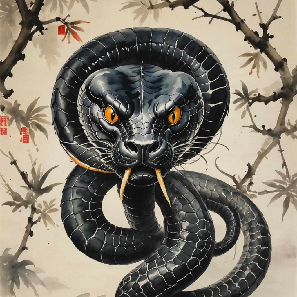 Cobra Head in Striking Position: Watercolor Painting