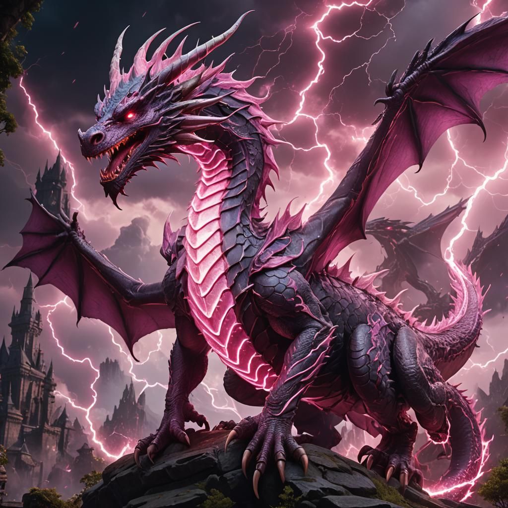 Pink Lightning Dragon Fantasy Concept Art