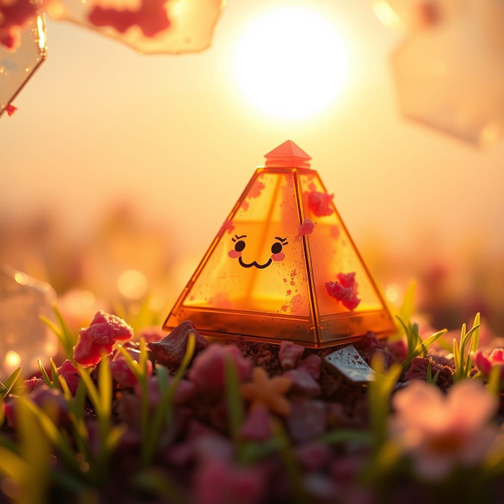 Miniature Sun Shines in Plastic Meadow, Futuristic Style
