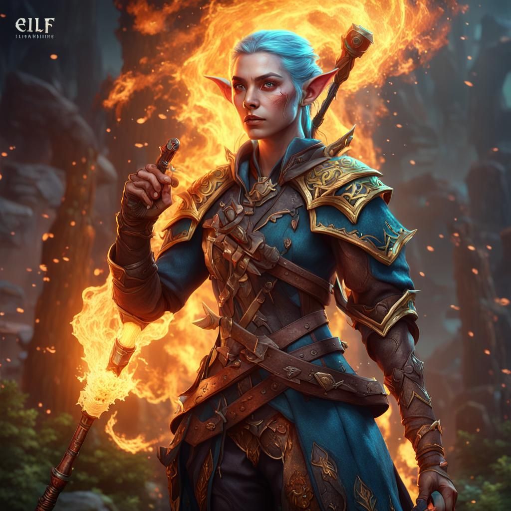 Flamethrower Elf Bard in Detailed Matte Painting