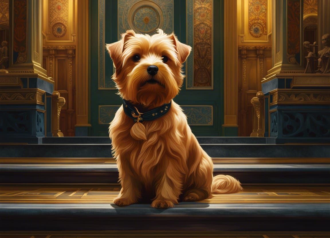Art Nouveau Norfolk Terrier Portrait in Palace