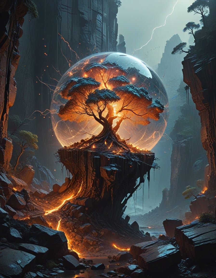 Epic Surreal Canyon in Glowing Emberglass and Obsidian