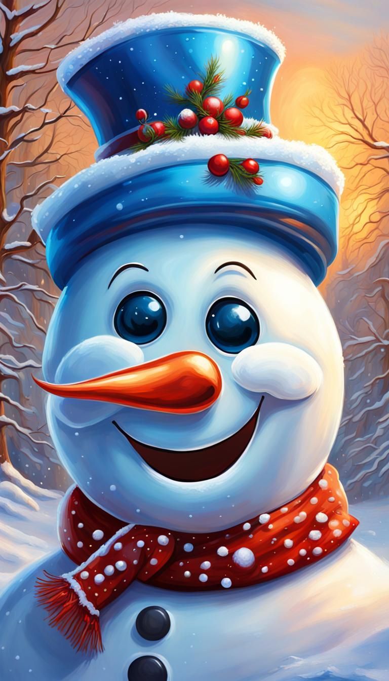Festive Snowman in Winter Wonderland: Digital Art
