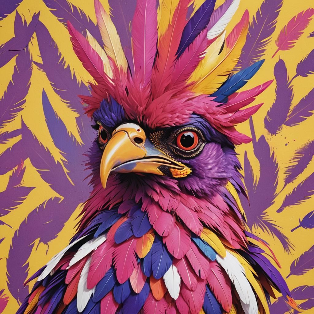 Pop Art Bird Portrait in Mixed Media Style