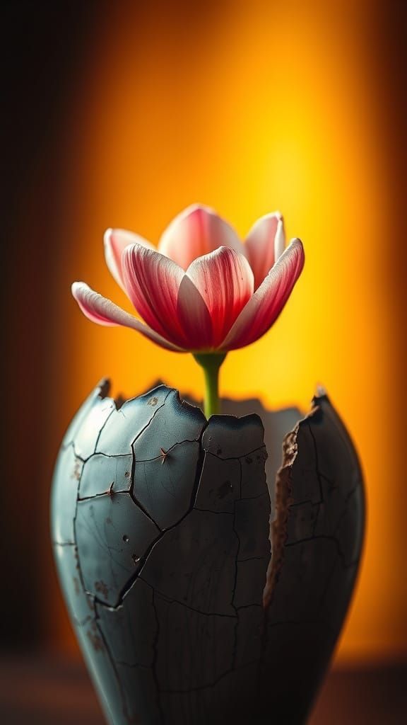 Hyper-Realistic Antique Vase with Blooming Flower