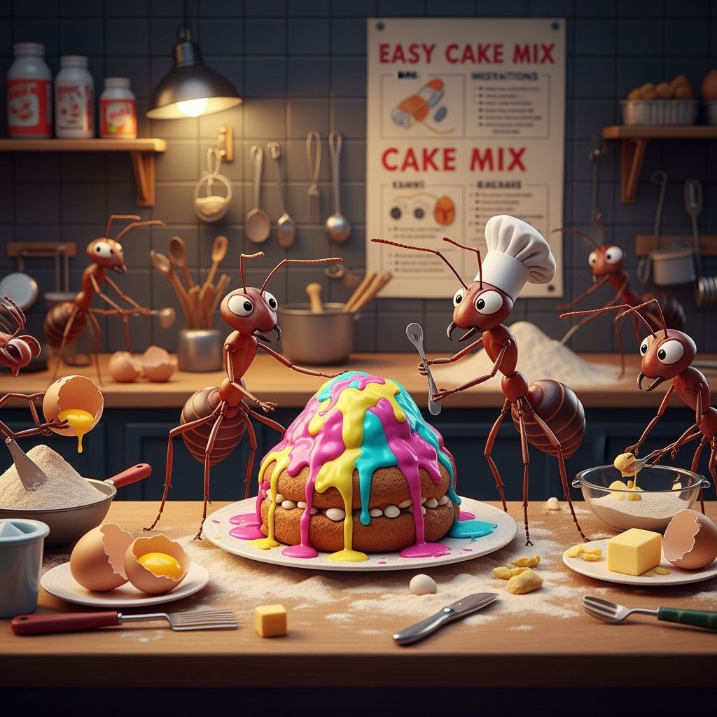 Anthropomorphic Ants Baking a Messy Cake in Underground Habi...