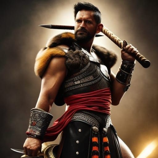 Intense Gladiator in Arena, Detailed Art Style
