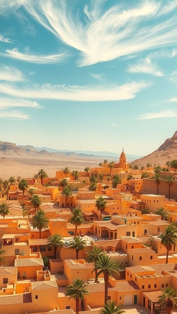 Whimsical Desert Village in Vibrant Pastel Hues