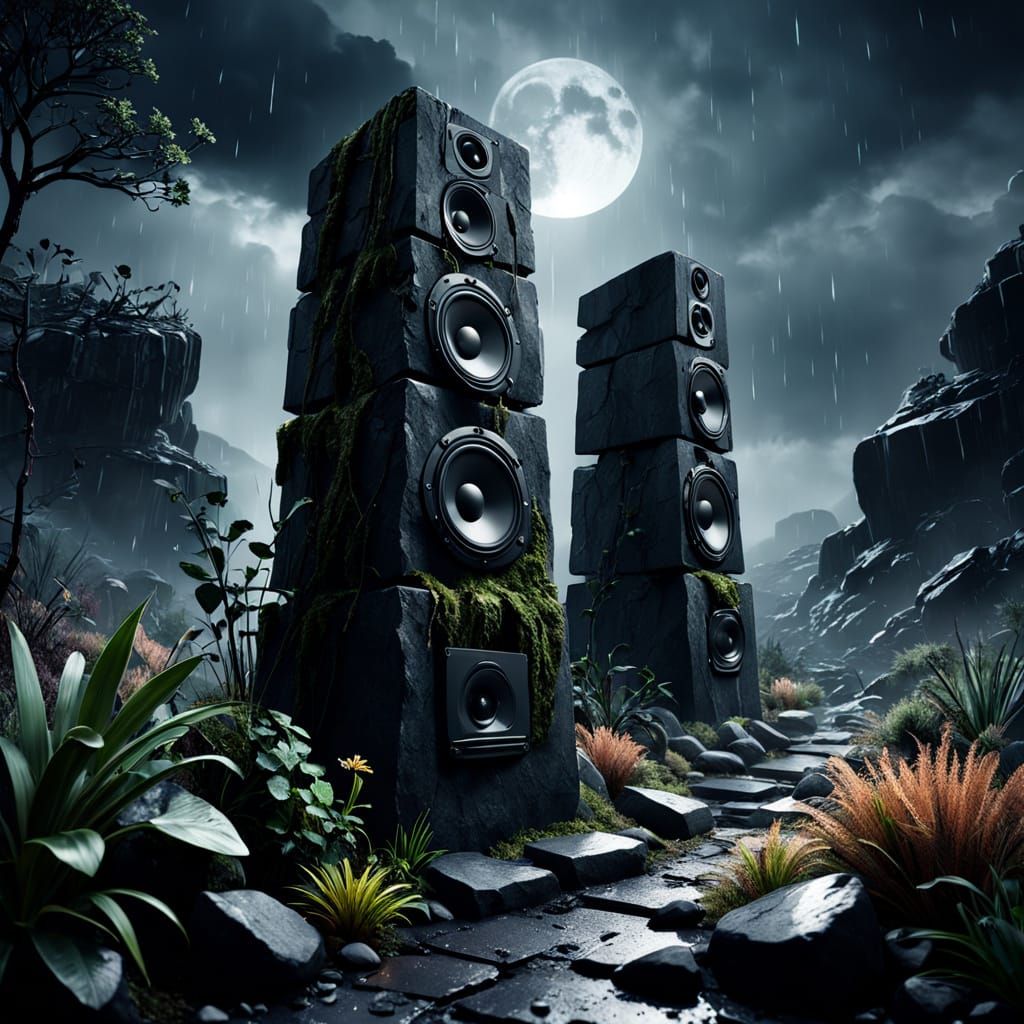 Weathered Stone Speakers in a Desert Storm