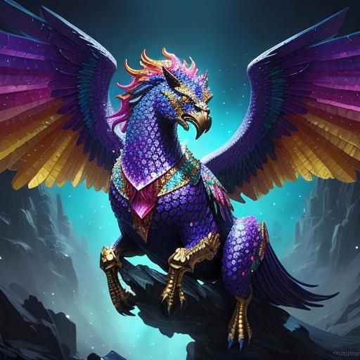 A beautiful Griffin made out of gems and crystals.