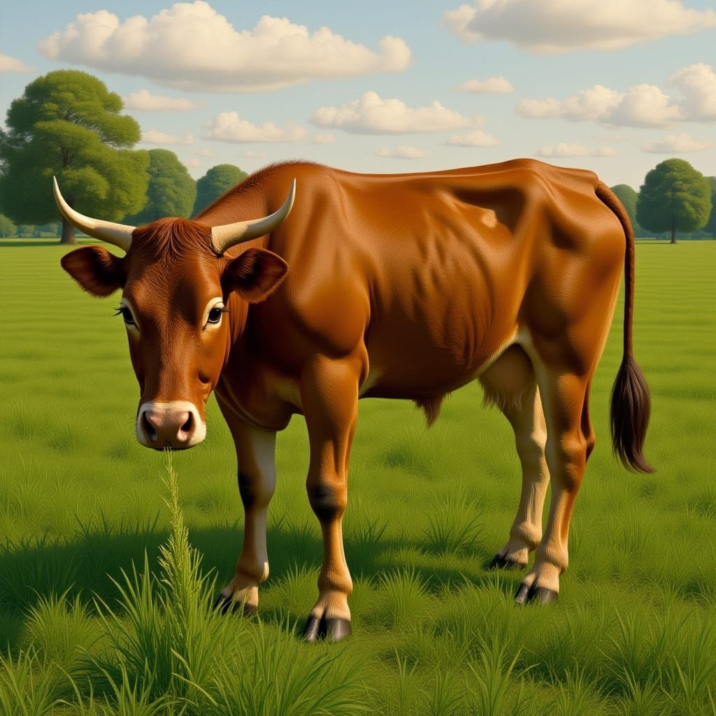 Cow in Meadow: Realistic Wildlife Painting