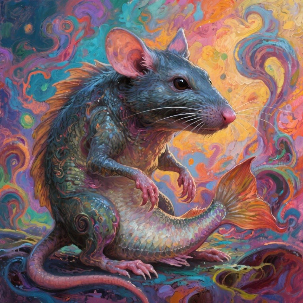Hybrid Catfish-Rat Creature in Neo-Impressionist Style