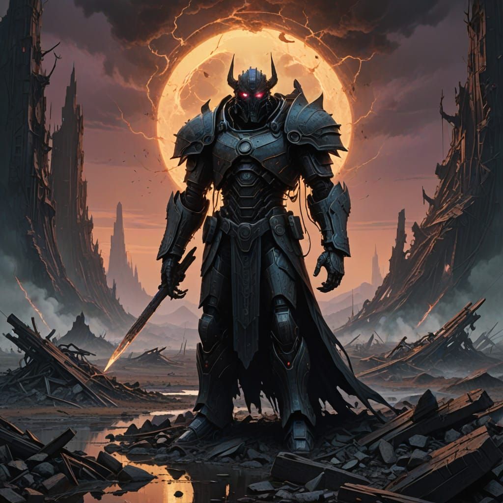 Dark Armored Deity Illuminated by Divine Halo