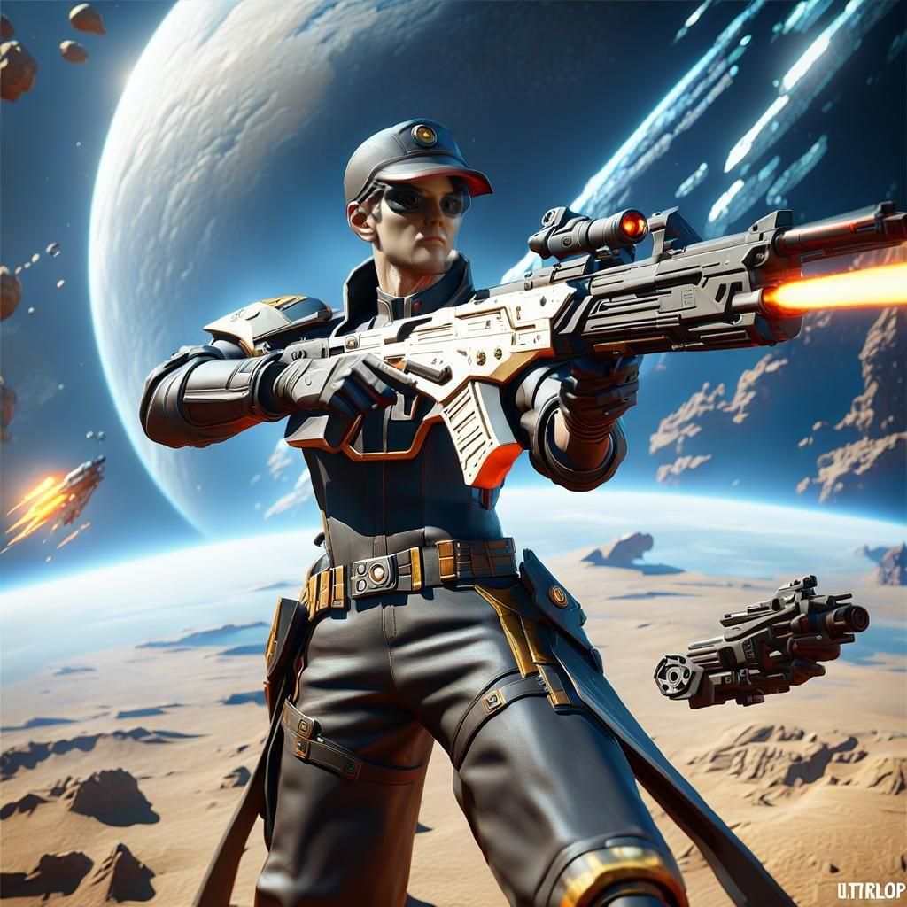 Sci-Fi Gunslinger in Space Battle: Photorealistic Anime Art