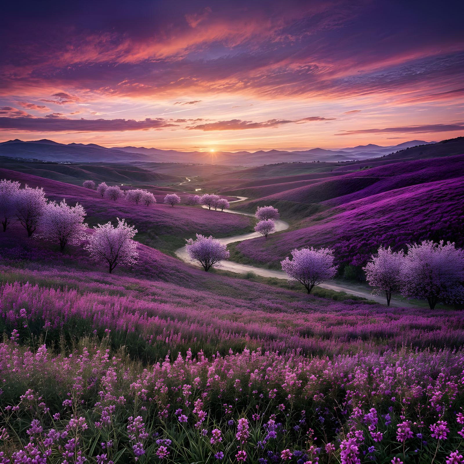 Vibrant Purple and Pink Abstract Landscape