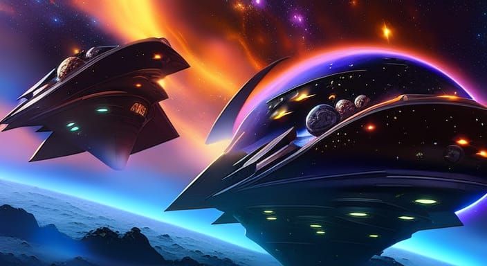 Spaceship Amidst Asteroids in Fantasy Painting Style
