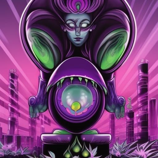 Cyberpunk Mushroom Monster in Hypercolor Cannabis World