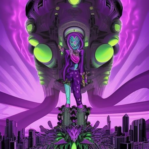 Cyberpunk Mushroom Monster in Hypercolor Cannabis World
