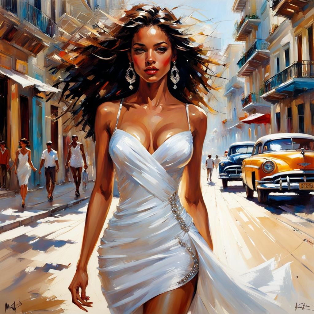 Beautiful Cuban Woman Portrait in Splash Art Style