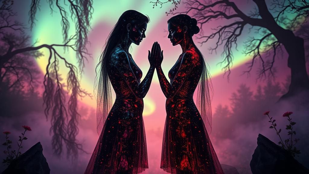 Mystical Garden: A Triadic Aurora Borealis Dream