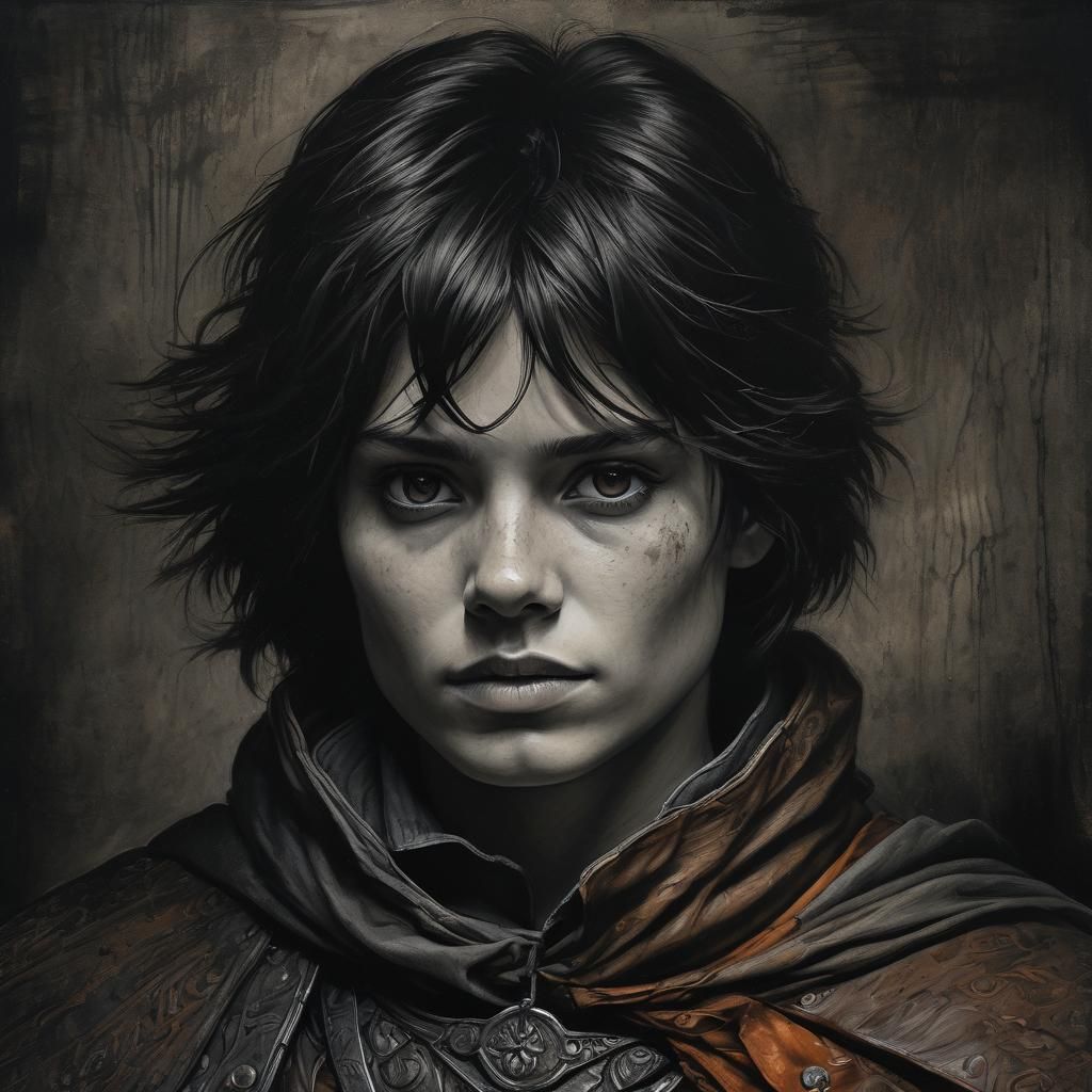 Medieval Ranger Charcoal Portrait in Moody Earth Tones