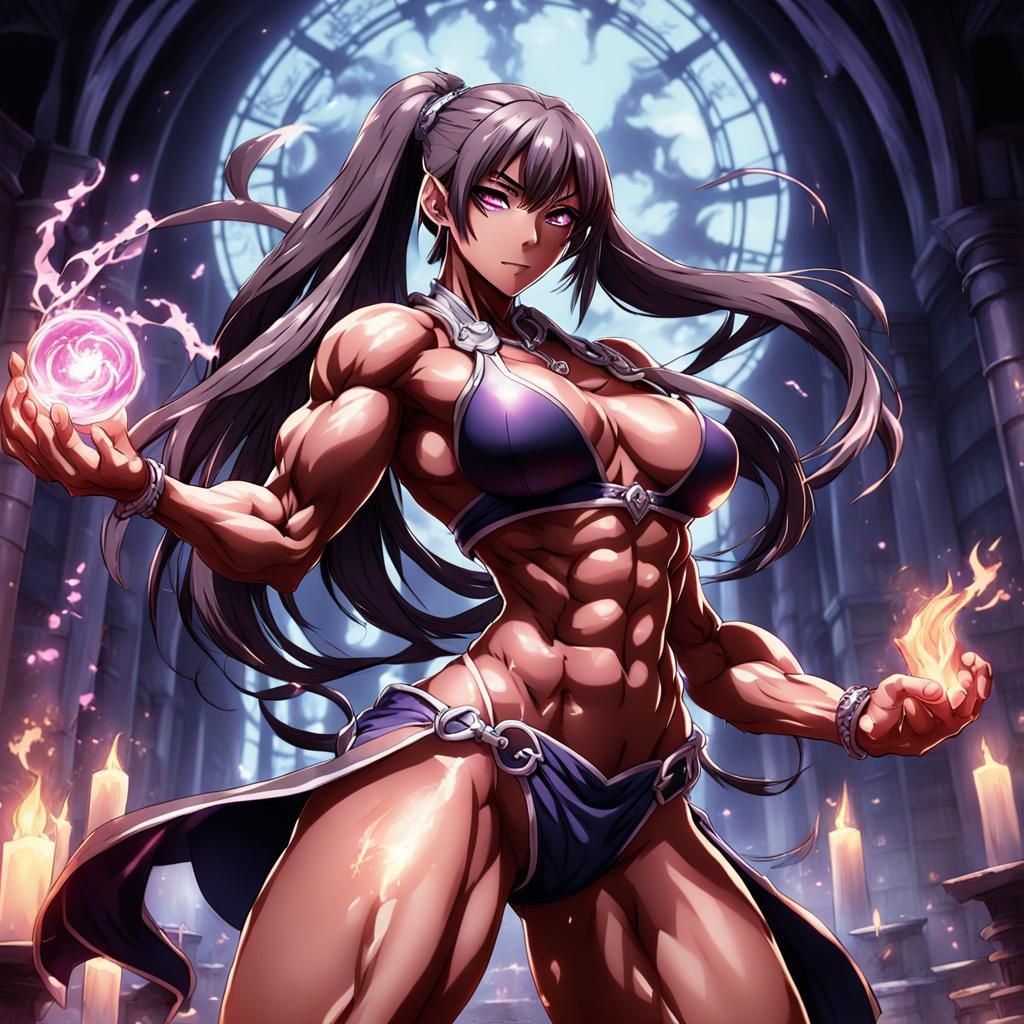 Muscular Anime Girl Casting a Love Spell
