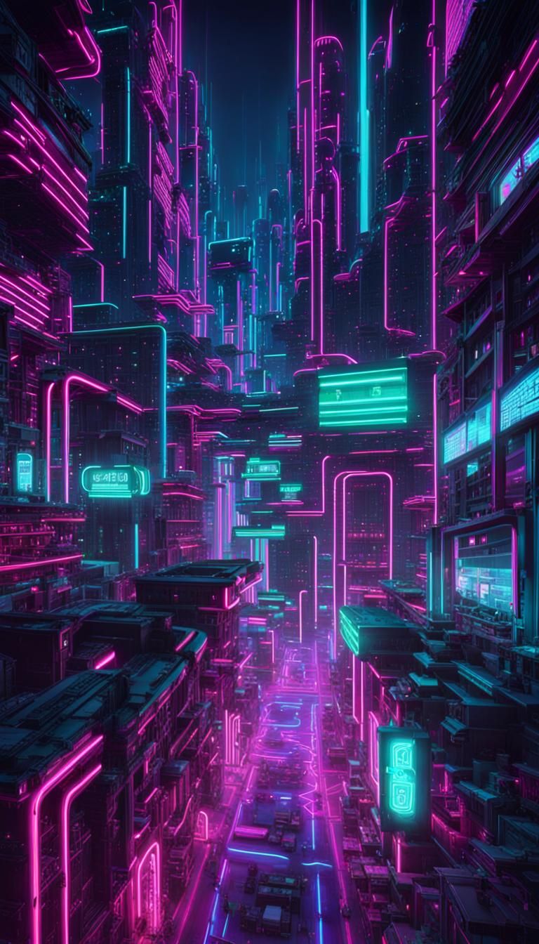 Neon Cyberpunk Cityscape in Tron Style