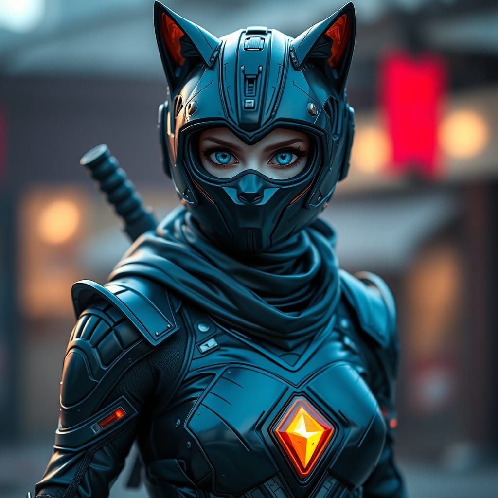Cyberpunk Catgirl Ninja in Futuristic Armor