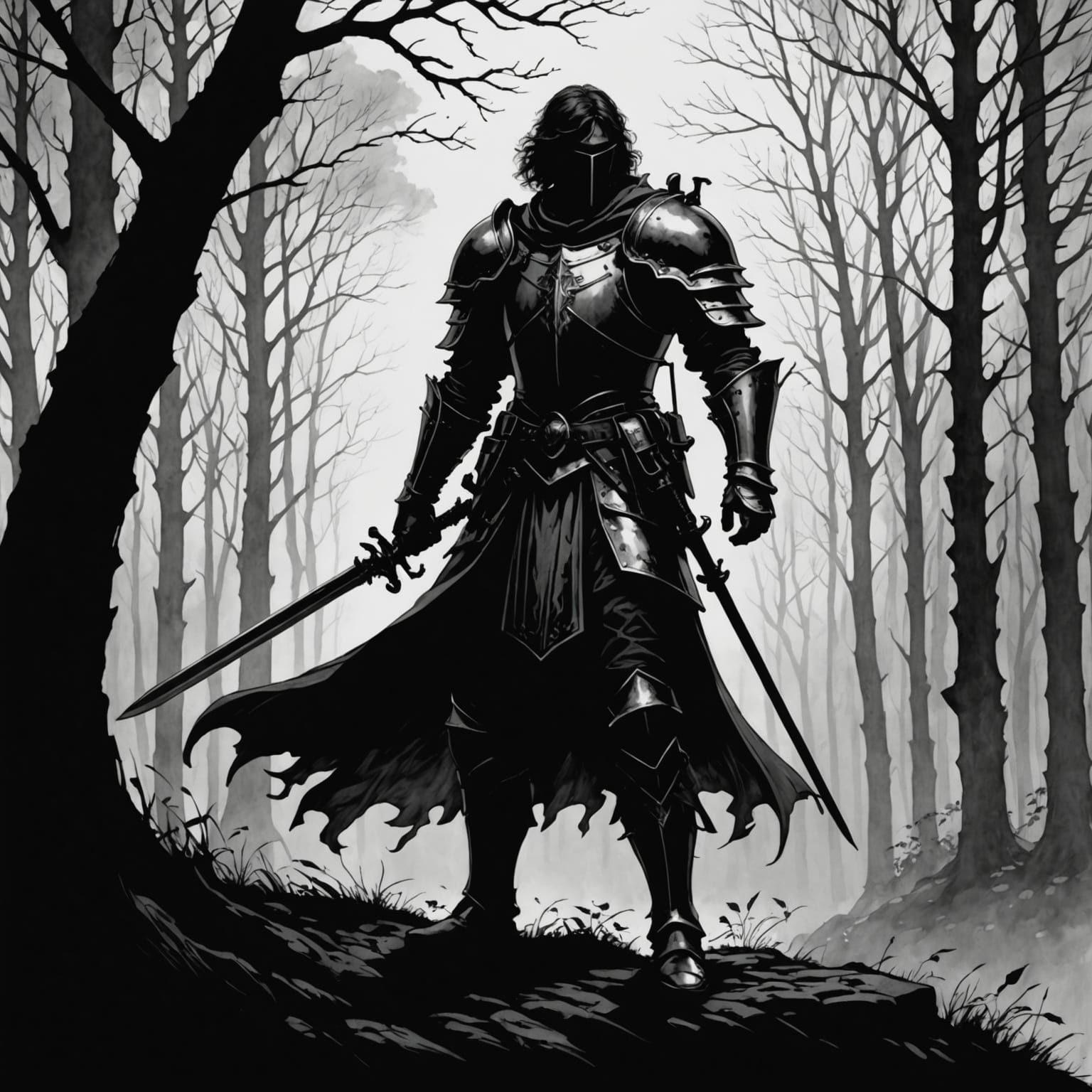 Arthurian Paladin in Black and White