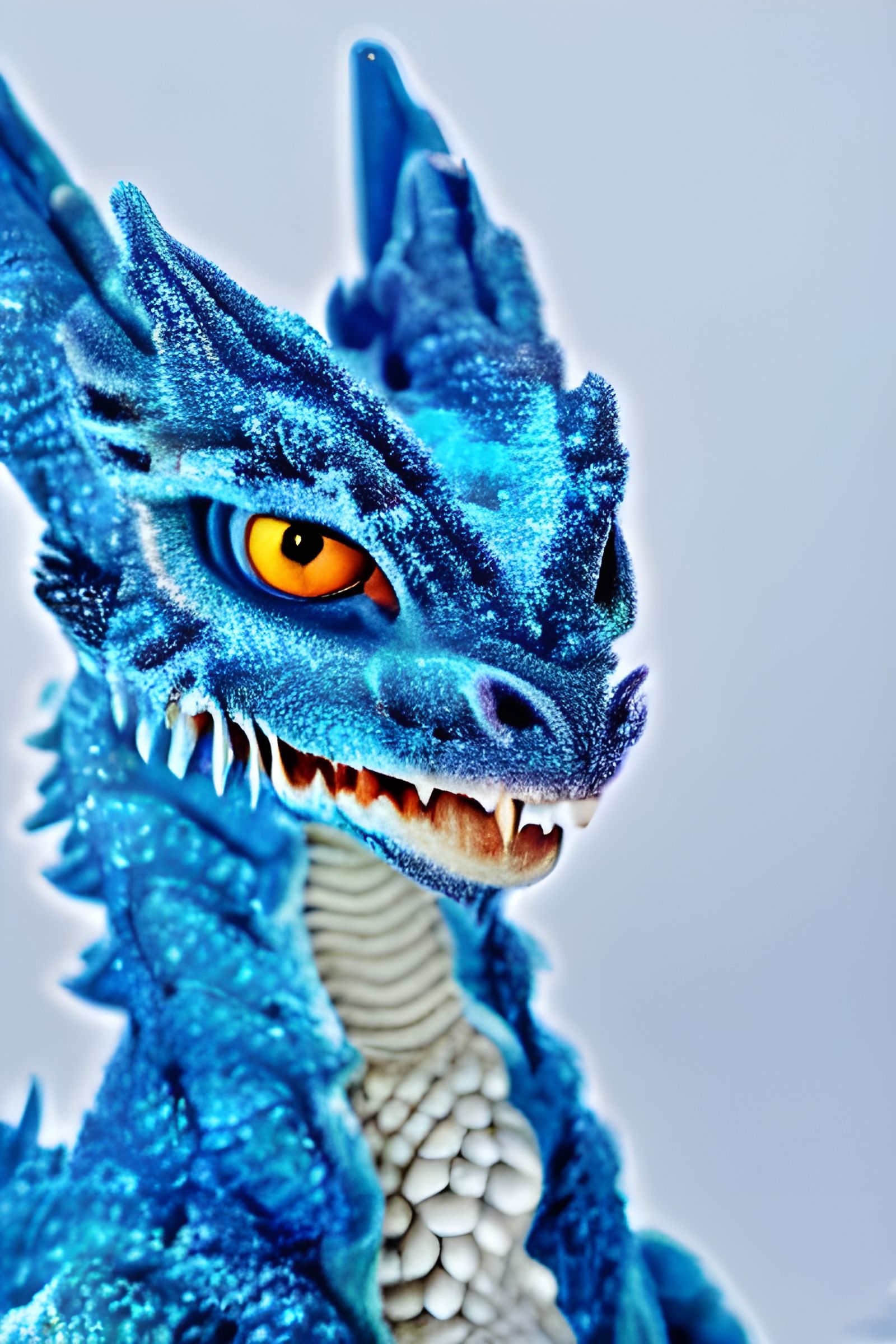 Regal Baby Frost Dragon Portrait With Blue Eyes