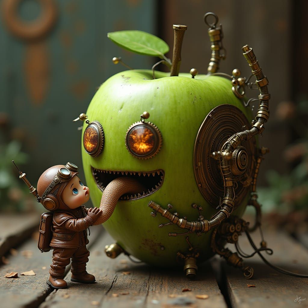 Steampunk Apple Terrorizes Whimsical Child