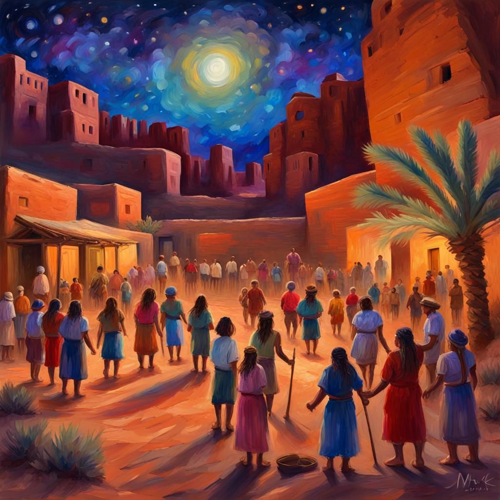 Indigenous Celebration: Vivid Impasto Painting